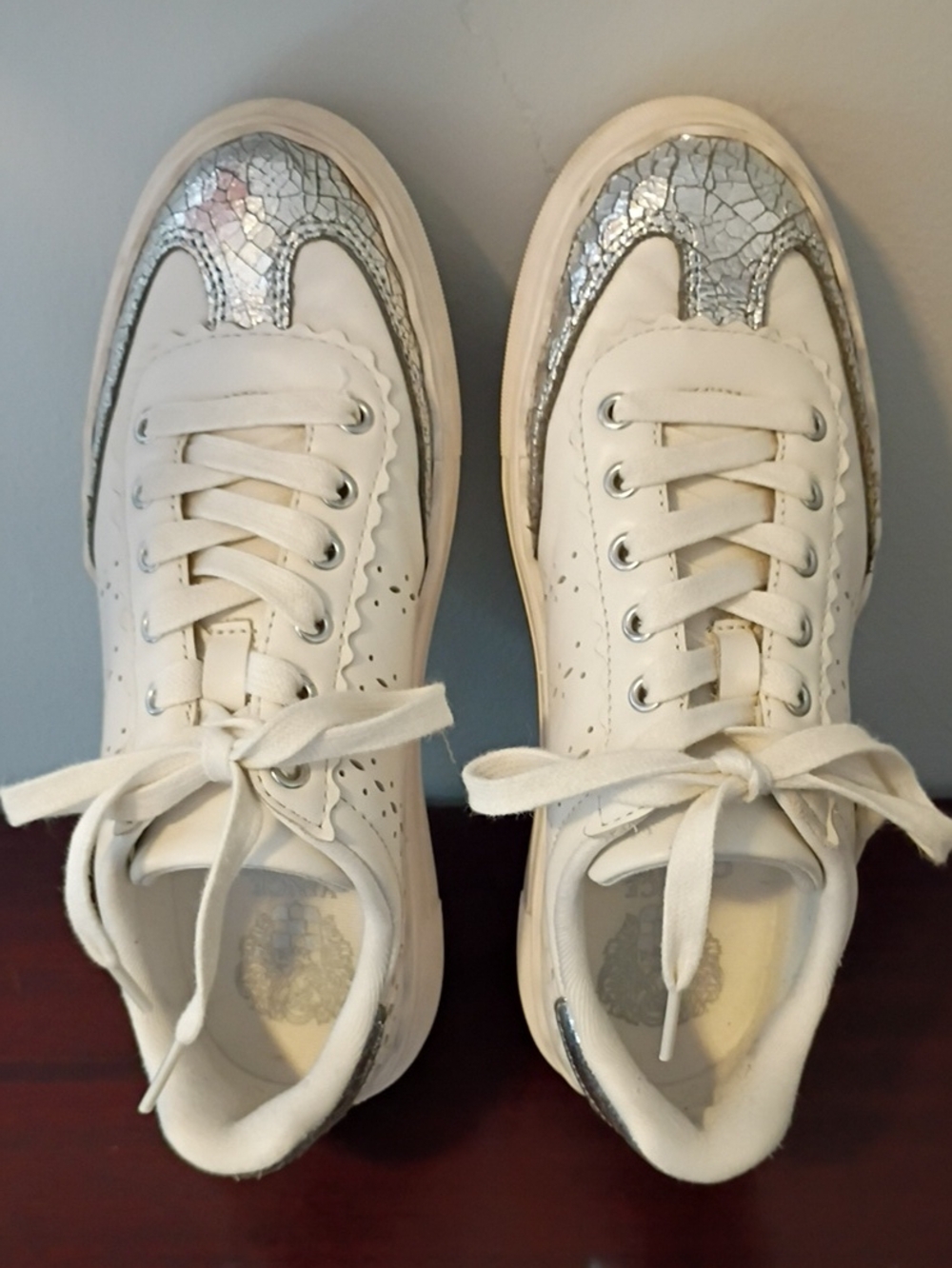 Vince Camuto Women's White Sneakers with Silver Accent